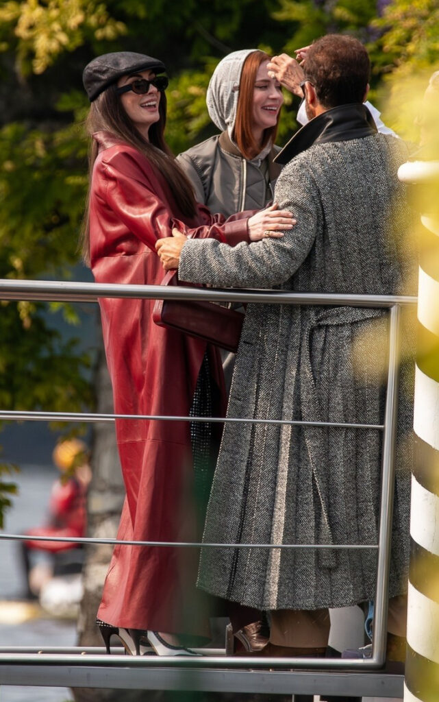 Actors filming a stylish outdoor scene on Lake Como during The Devil Wears Prada 2 production