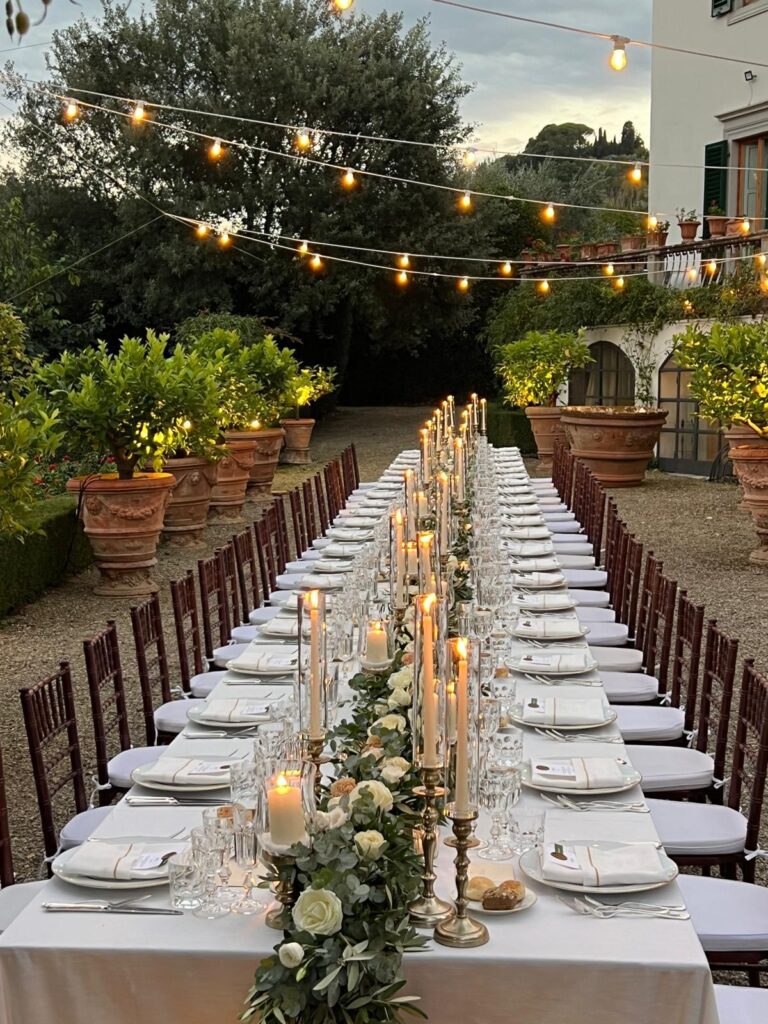 Italian villa wedding reception at golden hour